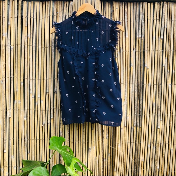 Portmans Tops - SOLD Portmans Navy Detailed High Neck Top w/ Pin Tucks 12